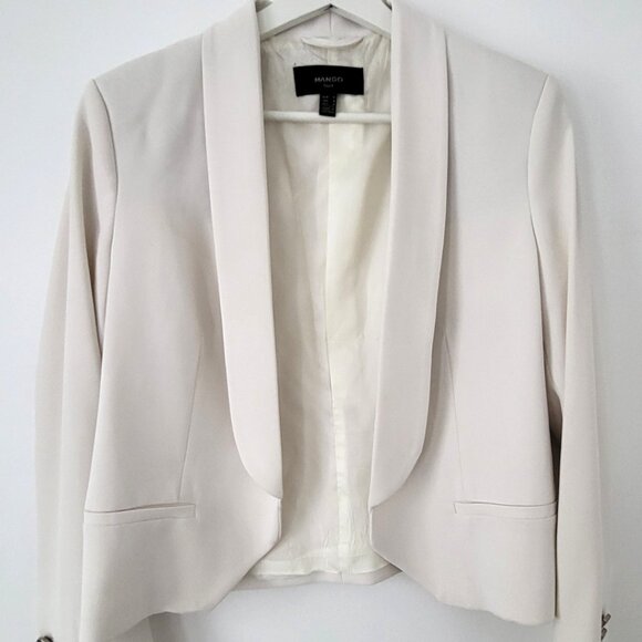 MANGO Suit Ivory Cropped Blazer I Size M, Open Front, Elegant Dressy Jacket - Picture 3 of 8